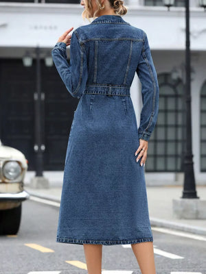 Belted Long Sleeve Denim Dress, alternate angle