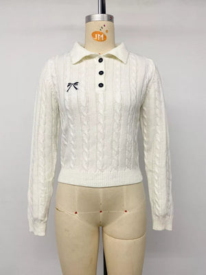 Cable Knit Long Sleeve Sweater in White, view 12