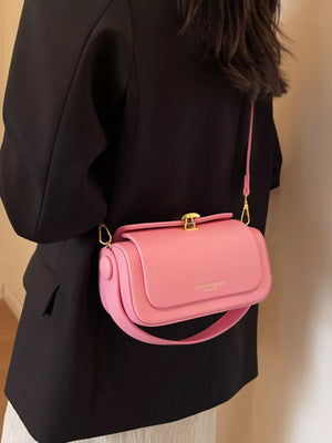 Pu Leather Flap Crossbody Bag in Pink, product detail