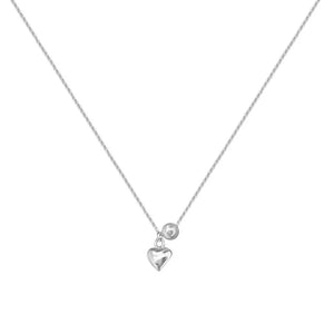 Silver delicate heart pendant necklace with pearl accent