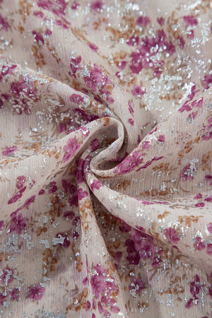 Sequin floral print blouse in dusty pink with silver accents and a relaxed fit.
