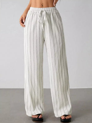 Striped Wide-leg Drawstring Pants, model styling view
