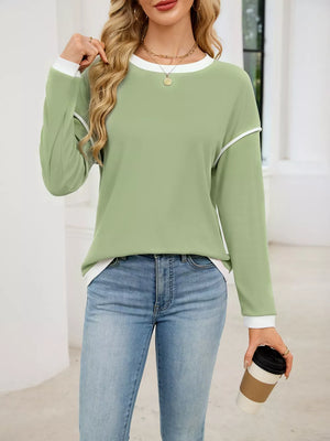 Contrast Trim Long Sleeve Sweatshirt in Black, view 12