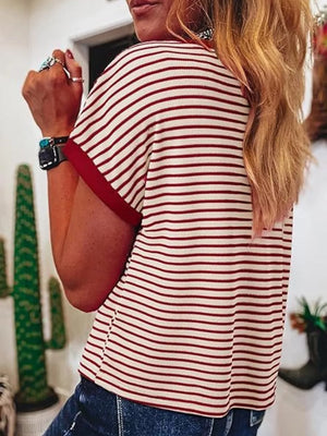 Classic Striped Crew Neck T-shirt in Dark Gray, view 11