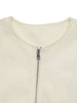 Fleece Bomber Jacket With Zipper in Apricot, fabric detail