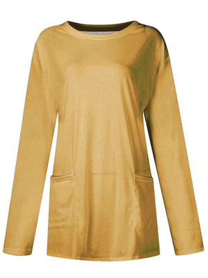 Yellow relaxed fit tunic with long sleeves and two patch pockets.