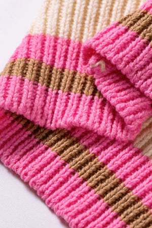 Striped Colorblock Drop Shoulder Sweater in Hot Pink, alternate angle