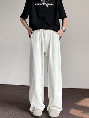 Men's white wide-leg jeans with a comfortable, slightly stretchy fit.
