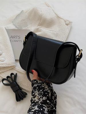 Pu Leather Small Shoulder Bag in Black, front view