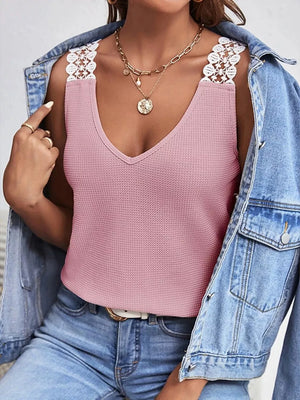 Lace Trim V-neck Tank Top, close-up detail