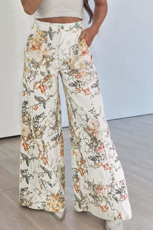 Vintage Floral Print High Waist Wide Leg Jeans, front view
