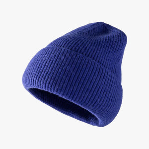 Ribbed knit slouch beanie in Light Blue with a cuffed hem.
