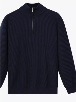 Men's Plus Size Ribbed Half-zip Sweater in Dark Brown, close-up detail