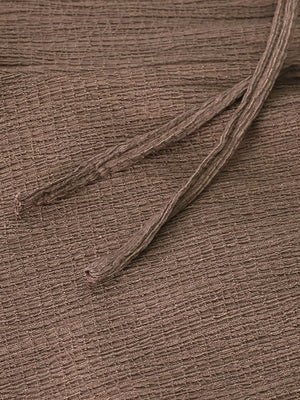 Brown crinkled wide-leg pants with drawstring detail