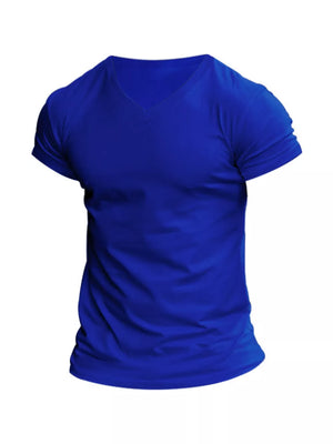 Men's Full Size V-neck Slim Fit Casual T-shirt in Light Gray, editorial view