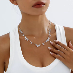 Sparkling Zircon Drop Necklace Alloy Silver in Silver, side view