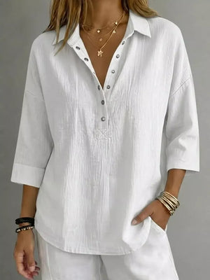 Full Size Snap Down 3/4 Sleeve Blouse Plus Size, front view