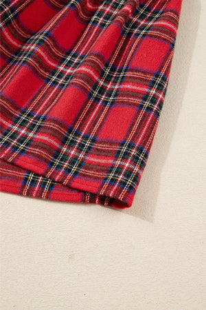 Christmas Plaid V Neck Tie Waist Midi Dress in Deep Red, view 15