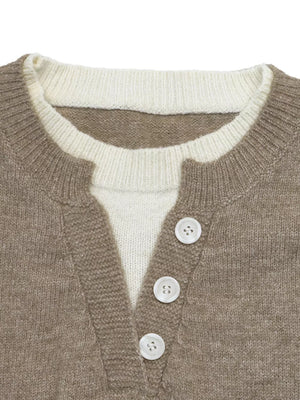 Dropped Shoulder Long Sleeve Sweater in Khaki, alternate angle