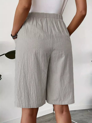 Elastic Waist Wrap Skort in Light Gray, close-up detail