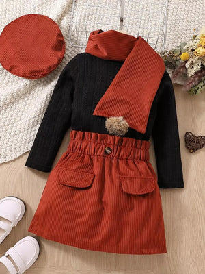 Children's Ribbed Knit Top And Skirt Set in White, fabric detail