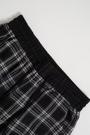 Black plaid palazzo lounge trousers with elastic waistband