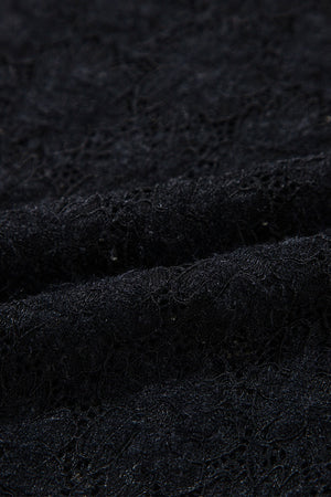 Black floral lace turtleneck top with a second-skin fit.