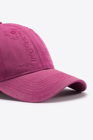 Cerise distressed baseball cap with stitched brim detail