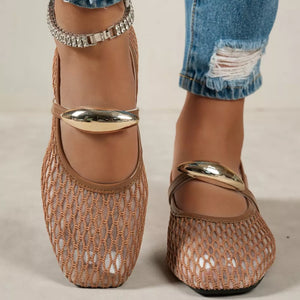 Square Toe Mesh Slip-on Flats, editorial view