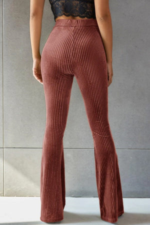 Ribbed velvet palazzo trousers in rust, high waist, flared leg