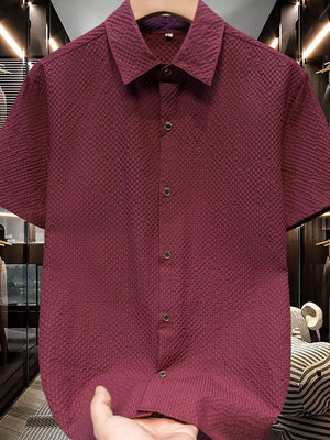 Men's Plus Size Textured Short-sleeve Shirt, back view