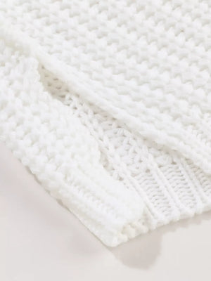 Ribbed Knit Round Neck Chunky Sweater in White, editorial view