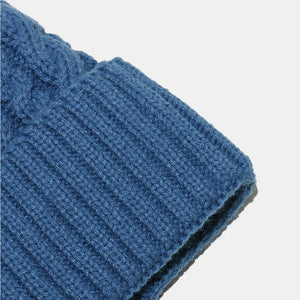 Peacock Blue acrylic cable knit beanie with ribbed cuff detail