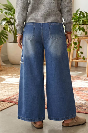 Star Decorated Wide Leg Jeans in Medium, side view