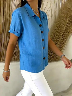 Full Size Button Up Short Sleeve Shirt in Army Green, close-up detail