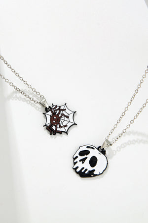 Spooky season enamel pendant necklaces with spider and skull charms