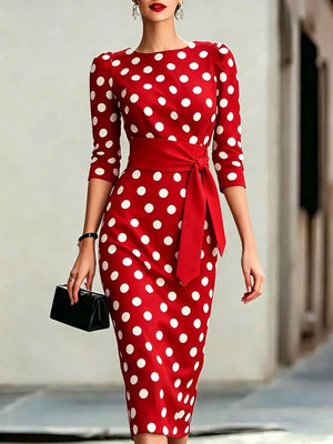 Full Size Polka Dot 3/4 Sleeve Midi Dress, view 11