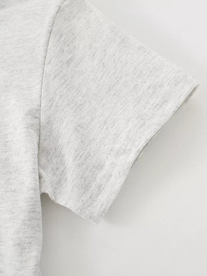 Toddler grey marl cotton t-shirt with short sleeves and a crew neck.