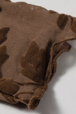 Floral Mesh Long Sleeve Sheath Top in Brown, fit detail