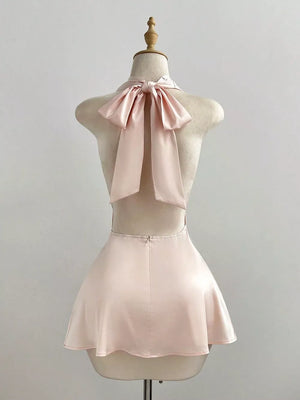 Satin Backless Halter Neck Mini Dress, close-up detail