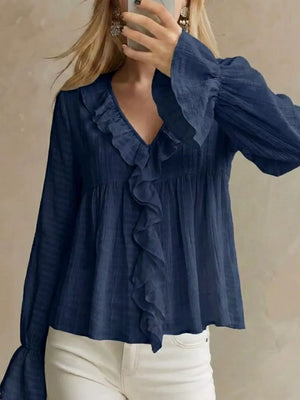 Ruffled V-neck Flounce Sleeve Blouse in Off-white, alternate angle