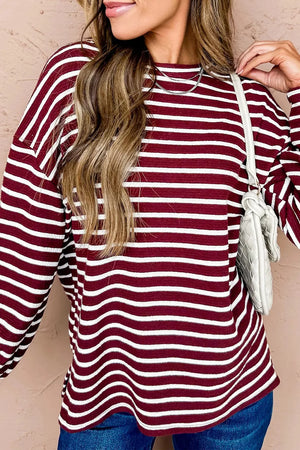 Stripe Drop Shoulder Long Sleeve Top, back view