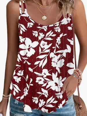 Burgundy floral eyelet cami with double straps and scoop neck