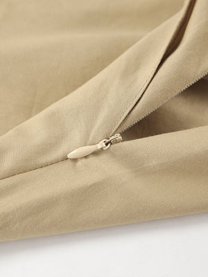 Tan cotton A-line skirt with side zipper detail