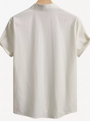 Off-white textured cotton short sleeve Cuban collar casual shirt