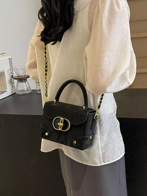 Top Handle Crossbody Bag in Black, close-up detail