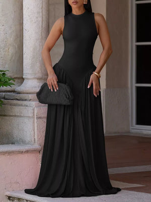 Sleeveless O-neck Maxi Dress in Pink, close-up detail