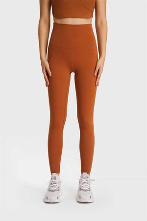 SoftLux high rise leggings in a warm brown color with a seamless waistband.