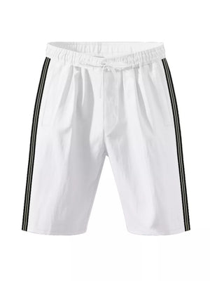 White men's bermuda shorts with drawstring and side stripe detail