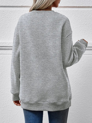 Chic graphic sweatshirt in charcoal, crewneck, long sleeve, casual fit.